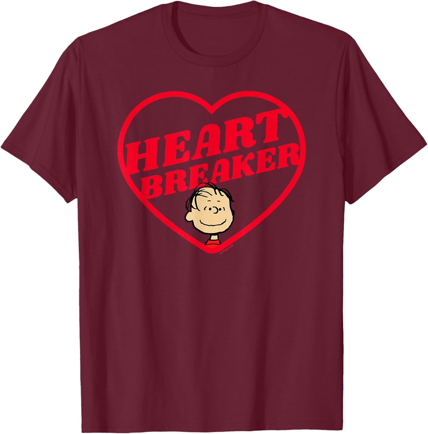 Peanuts Linus Heartbreaker , Men's Black Small Classic Fit Short Sleeve T-Shirt - T-Shirt | Maroon