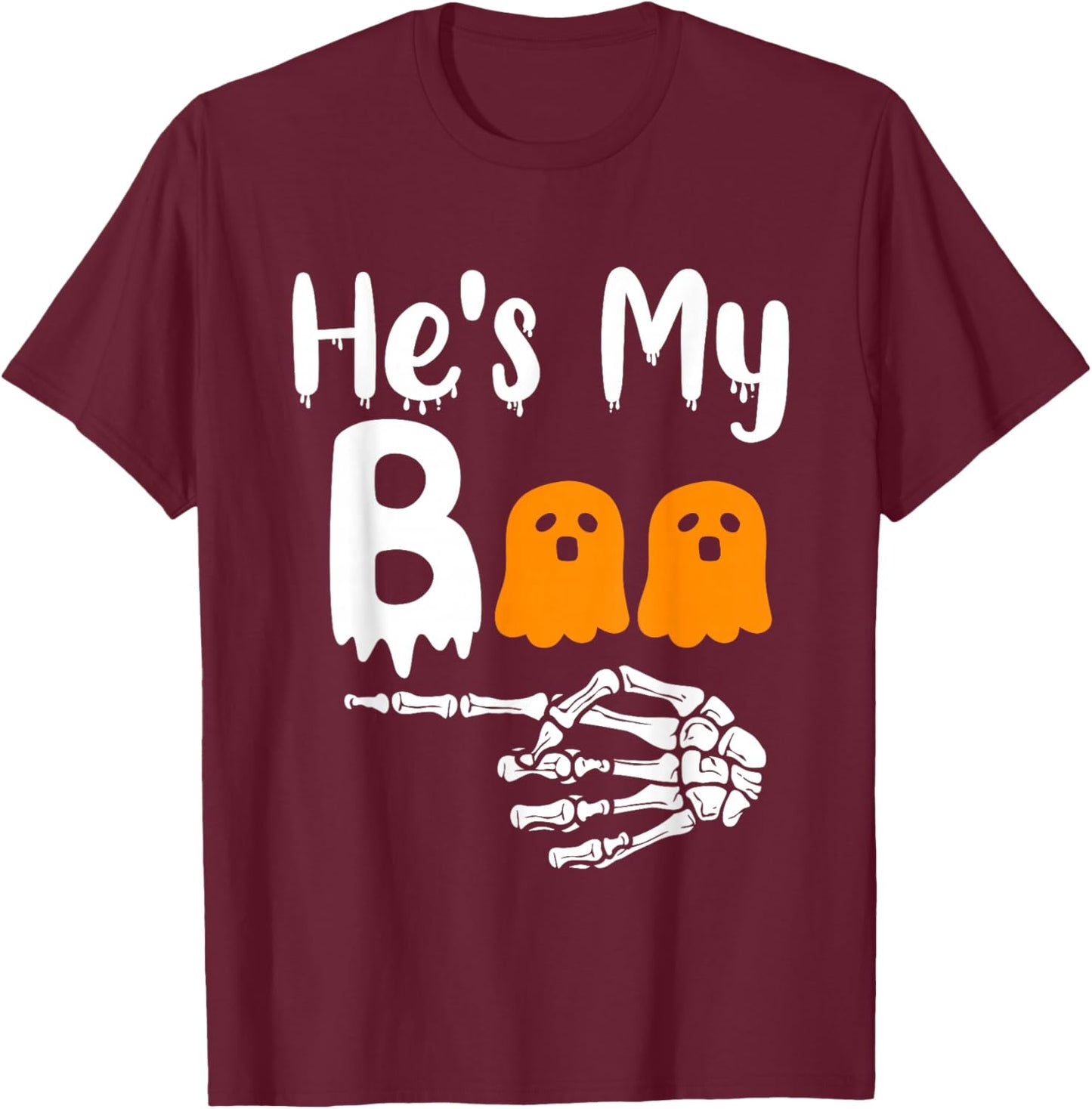 She's My Boo Matching Halloween Pajama Couples He's My Boo T-Shirt - T-Shirt | Maroon