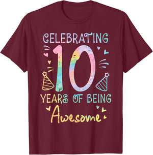 Celebrating 10 Years Being Awesome 10th Birthday Girls Kids T-Shirt - T-Shirt | Maroon