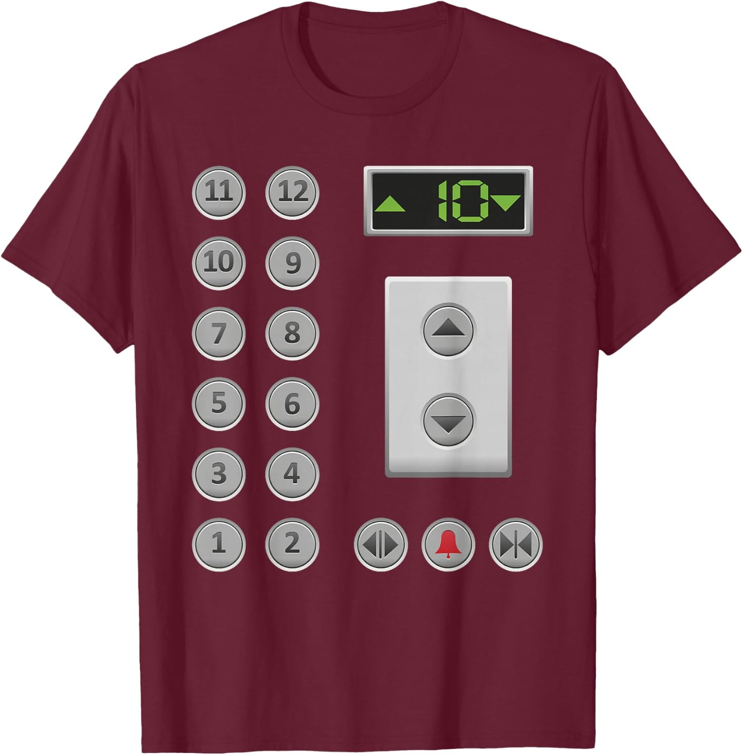 Elevator Buttons Apparel -Adult Funny Elevator - Black, Small T-Shirt - T-Shirt | Maroon