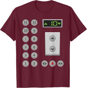 Elevator Buttons Apparel -Adult Funny Elevator - Black, Small T-Shirt - T-Shirt | Maroon