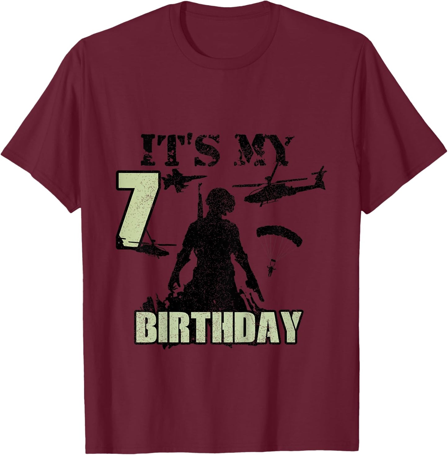 7 Year Old Call Of Theme It's My Birthday Gift Boys Girls T-Shirt - T-Shirt | Maroon