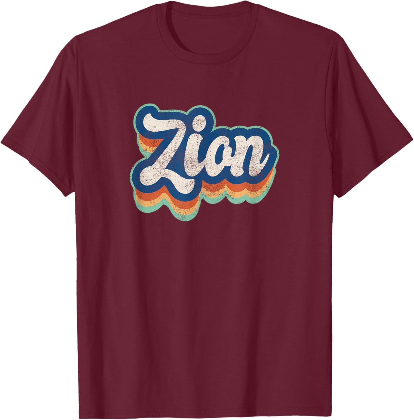 Zion First Name Boy Vintage Style 70s 80s Personalized T-Shirt - T-Shirt | Maroon