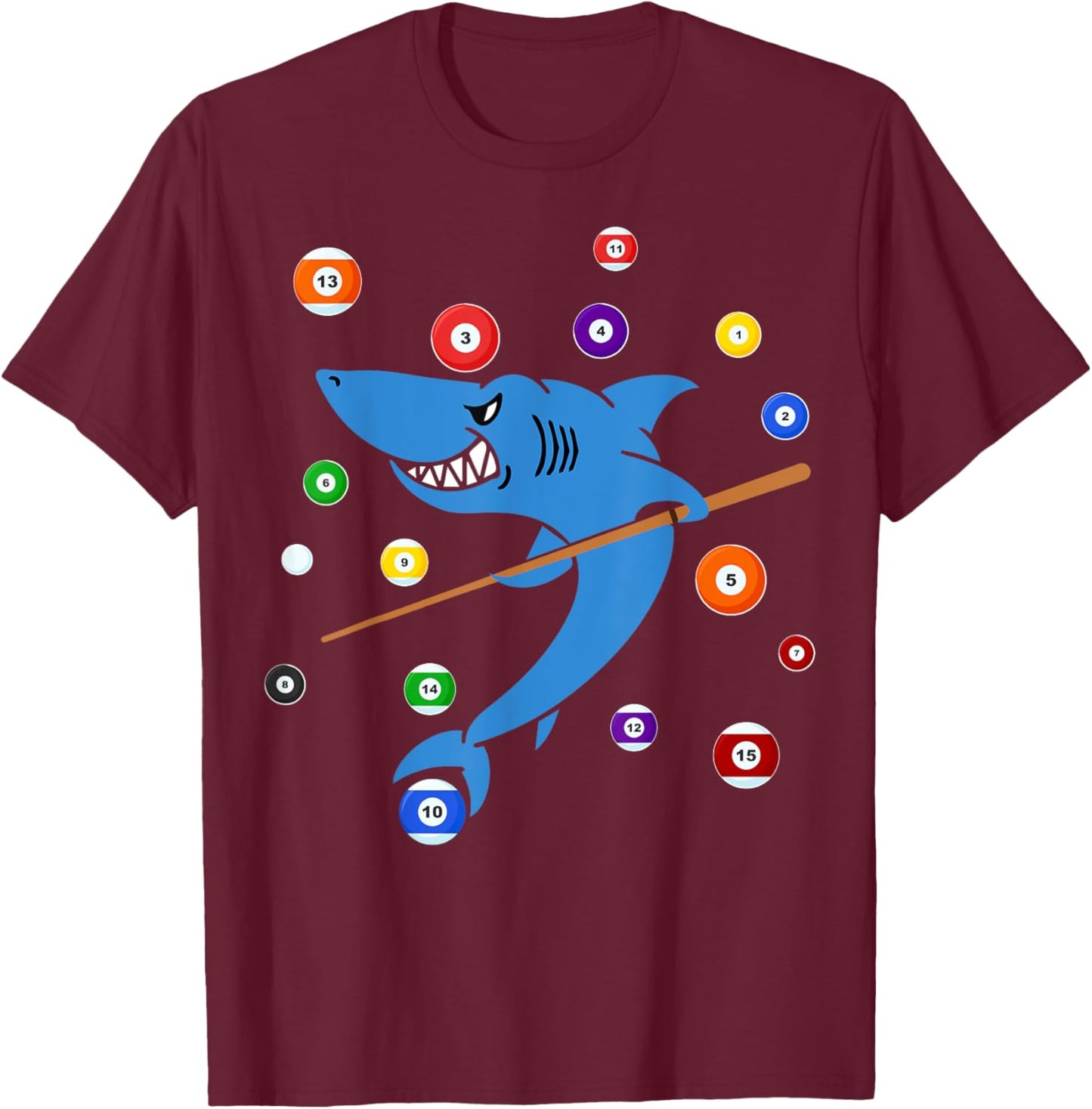 Billiard Shark 8 Ball Player Pool Table Cue Stick Snooker T-Shirt - T-Shirt | Maroon