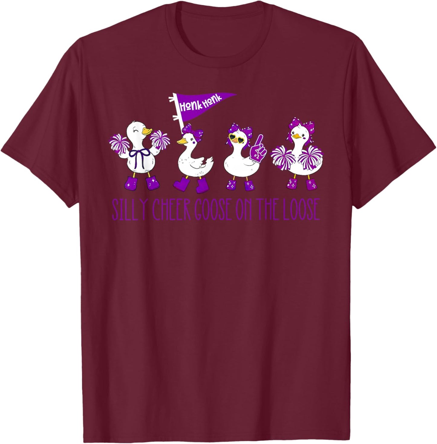 Silly Cheer Goose On The Loose Fun Cheerleader Cheerleading T-Shirt - T-Shirt | Maroon