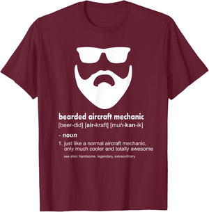 Bearded Aircraft Mechanic Shirt Funny Airplane Mechanic Gift T-Shirt - T-Shirt | Maroon