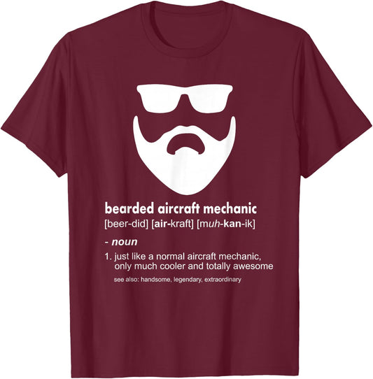 Bearded Aircraft Mechanic Shirt Funny Airplane Mechanic Gift T-Shirt - T-Shirt | Maroon