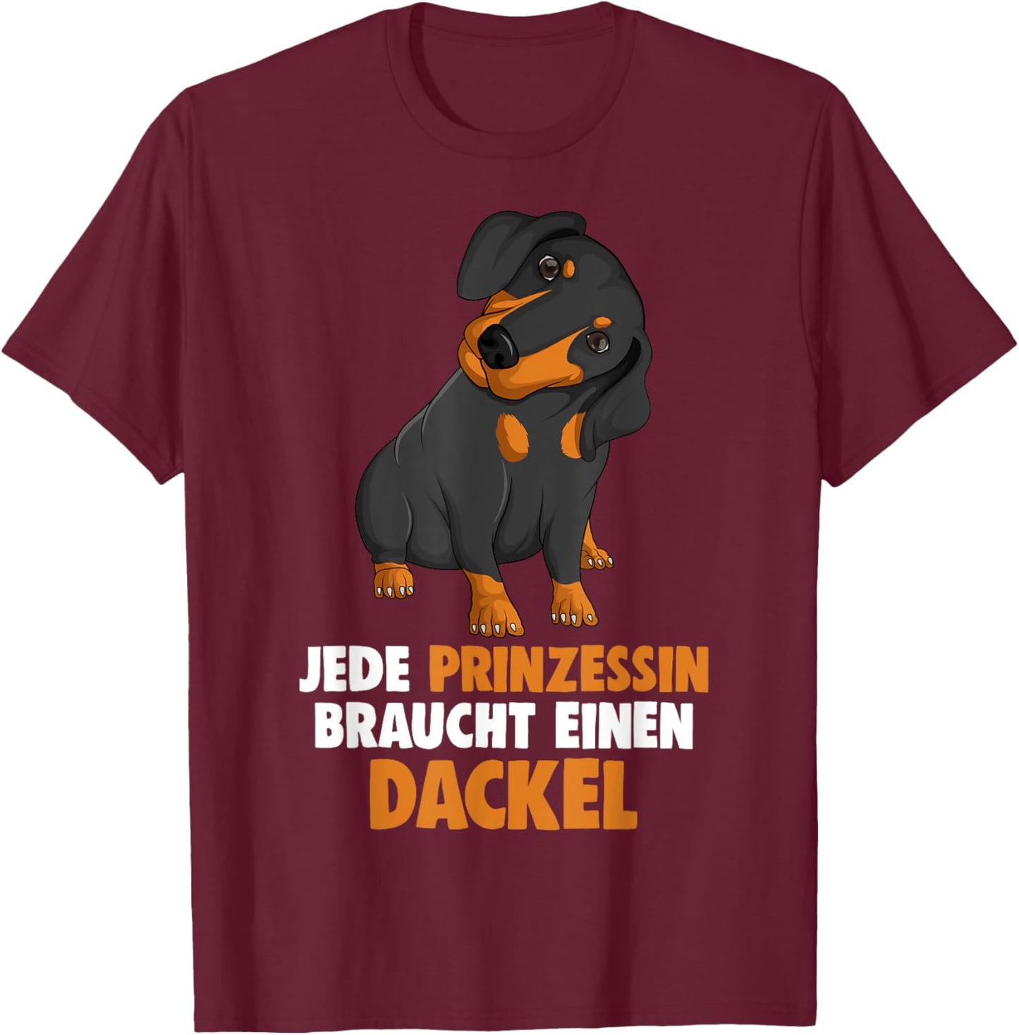 Süße Dackel Hunde Design Geschenke Damen, Kinder Schwarz Cartoon Kurzarm EU S Klein Regulär 16 19 cm U-Ausschnitt Klassische Passform Dackel Illustration T-Shirt - T-Shirt | Maroon