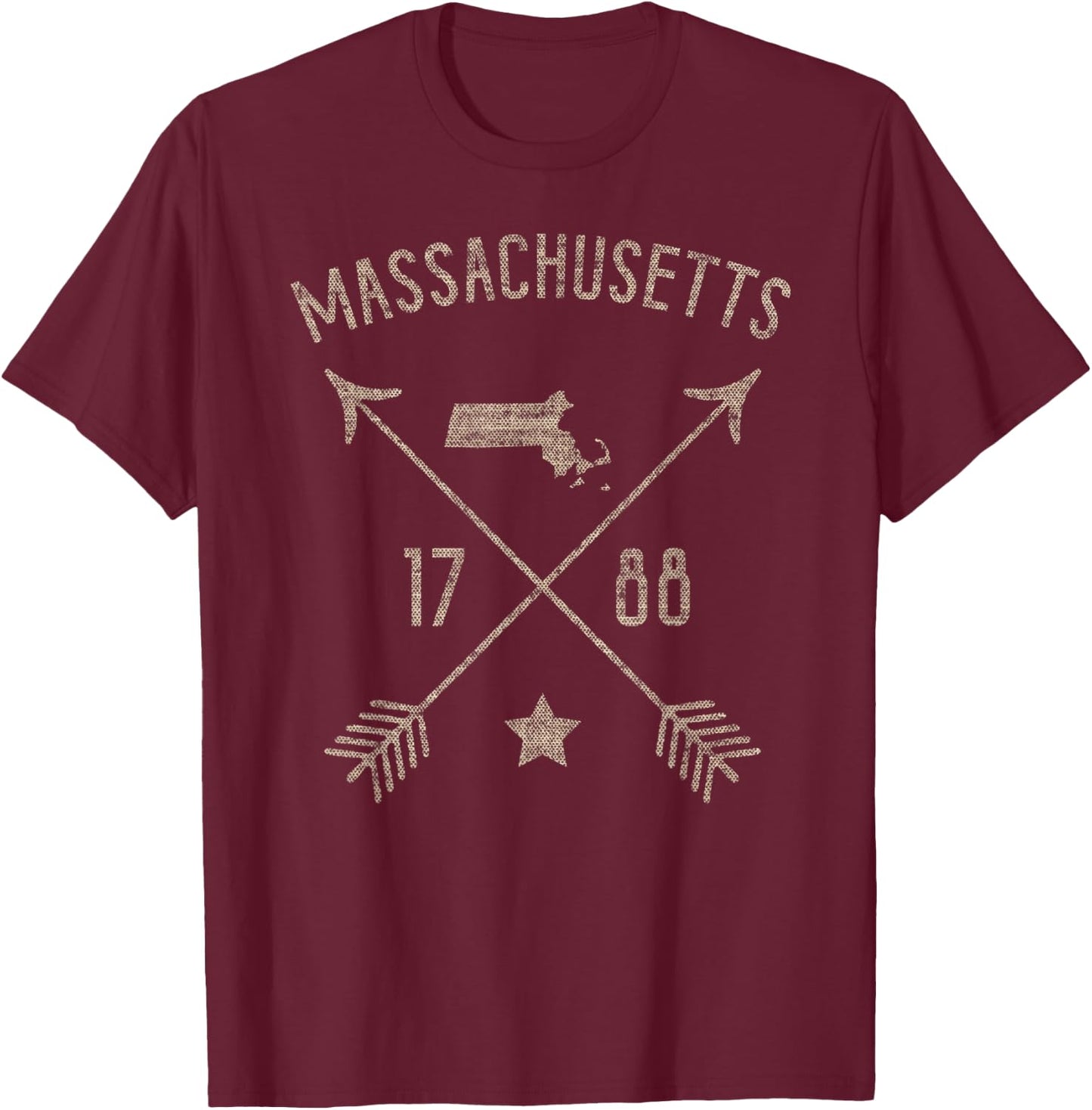 Vintage Massachusetts Distressed Home State Map Boho Arrows T-Shirt - T-Shirt | Maroon