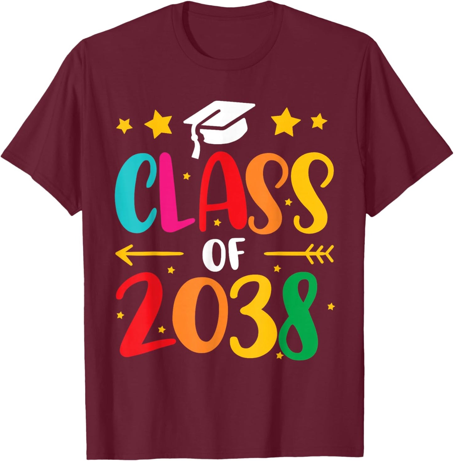 Kindergarten Class of 2038 First Day School Graduation Girls T-Shirt - T-Shirt | Maroon