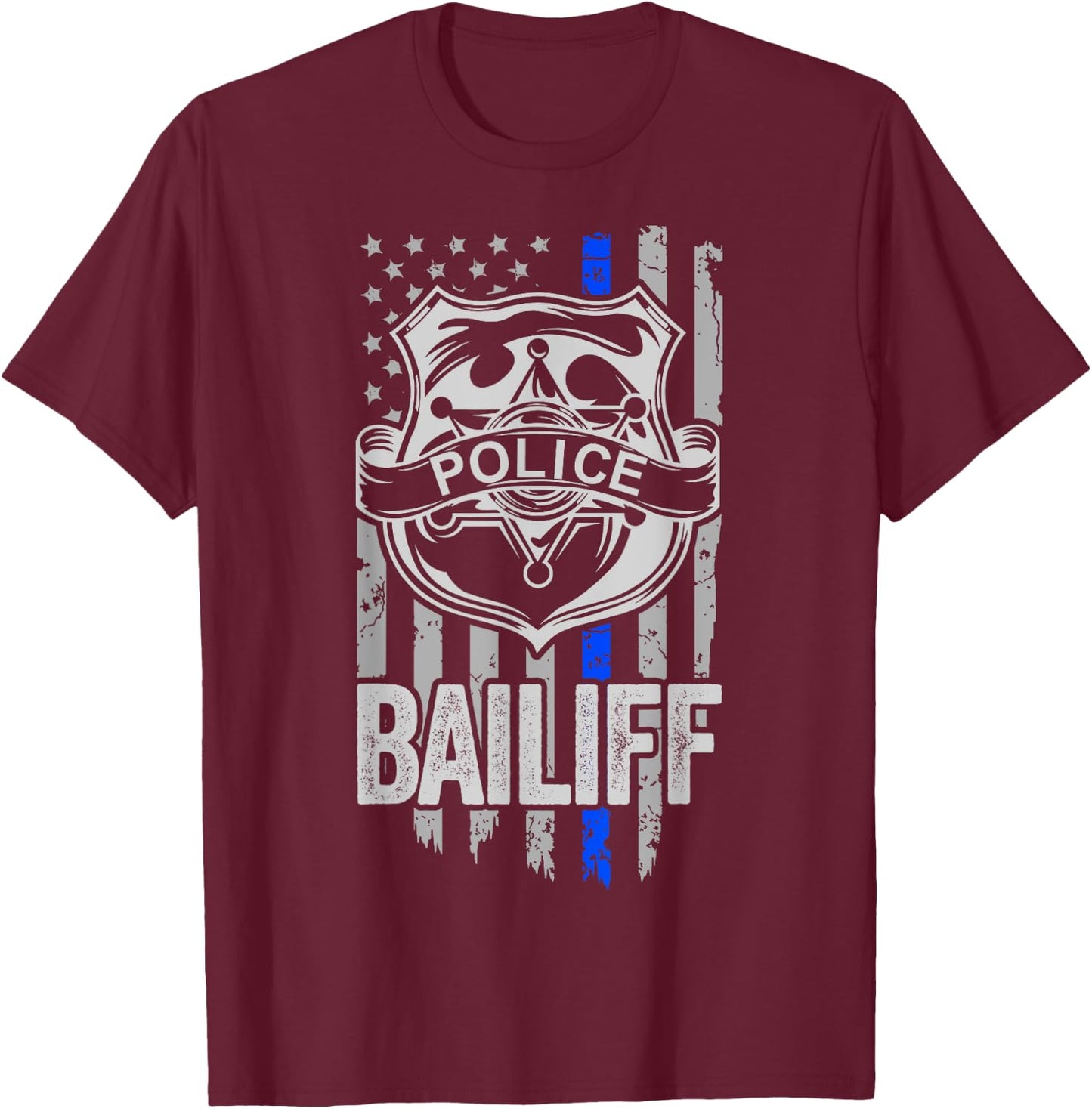 American Flag Blue Thin Line Baliff Apparel, Law Enforcement T-Shirt - T-Shirt | Maroon