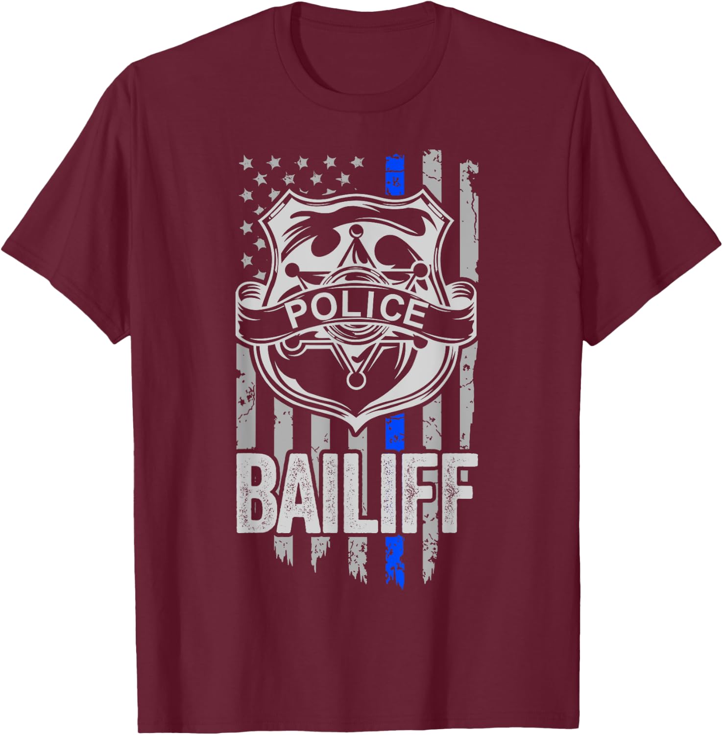 American Flag Blue Thin Line Baliff Apparel, Law Enforcement T-Shirt - T-Shirt | Maroon