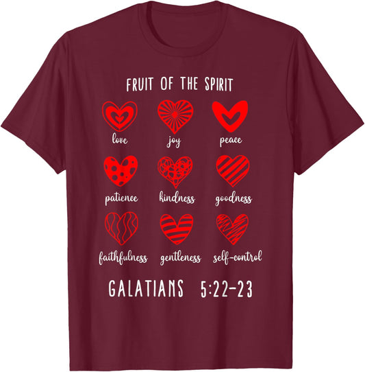 Christian Valentines Fruit Of The Spirit Bible Verse Hearts T-Shirt - T-Shirt | Maroon