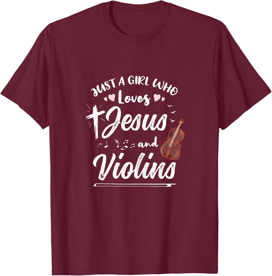 Just A Girl Who Loves Jesus And Violins T-Shirt - T-Shirt | Maroon