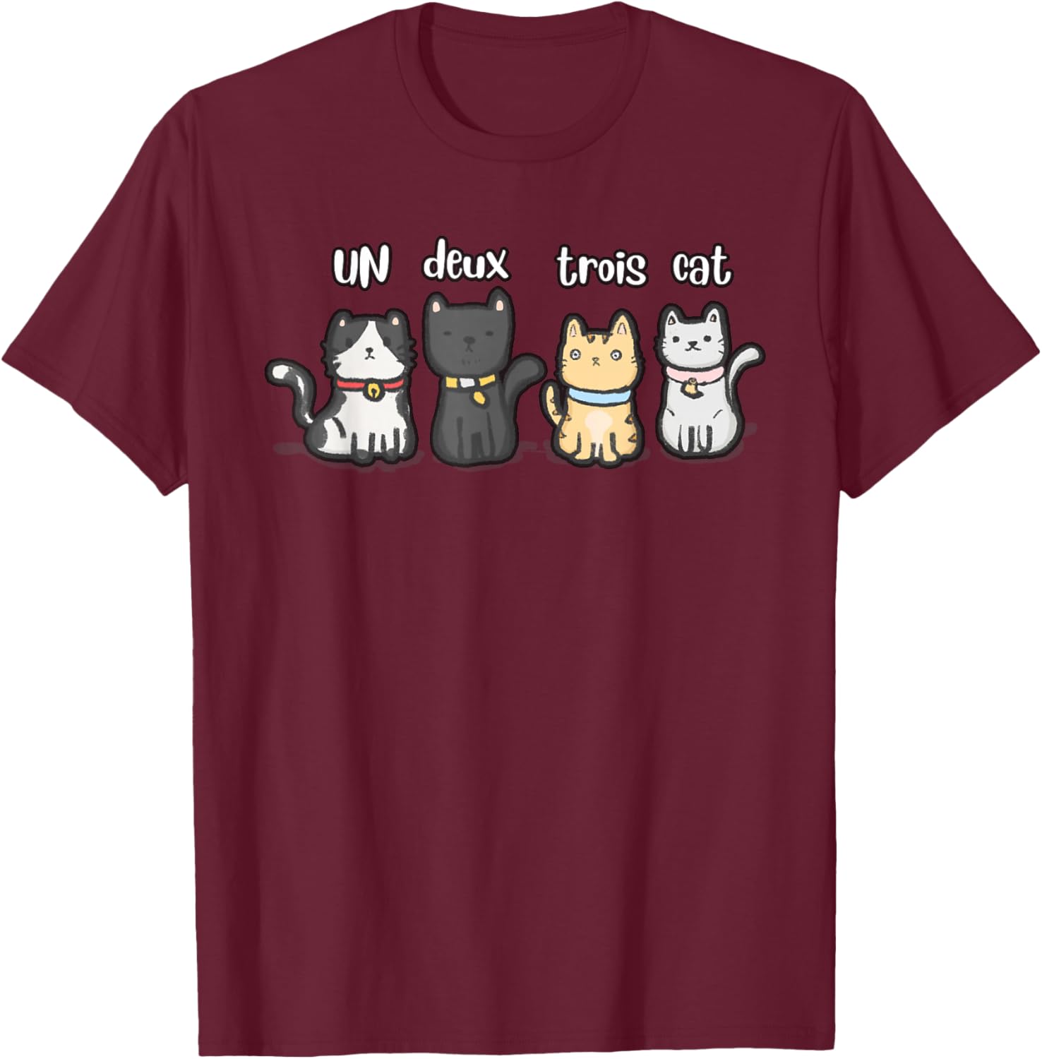 Funny Sarcastic Meme French Un Deux Trois Cat Kitten Lover Women Kids T-Shirt - T-Shirt | Maroon