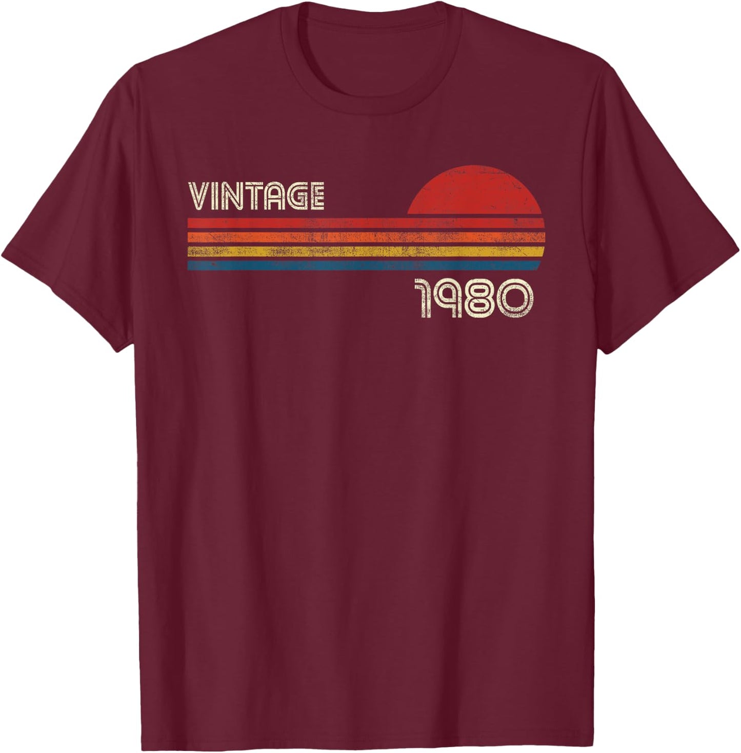 Vintage 1980 Chest Stripe Birthday T-Shirt - T-Shirt | Maroon