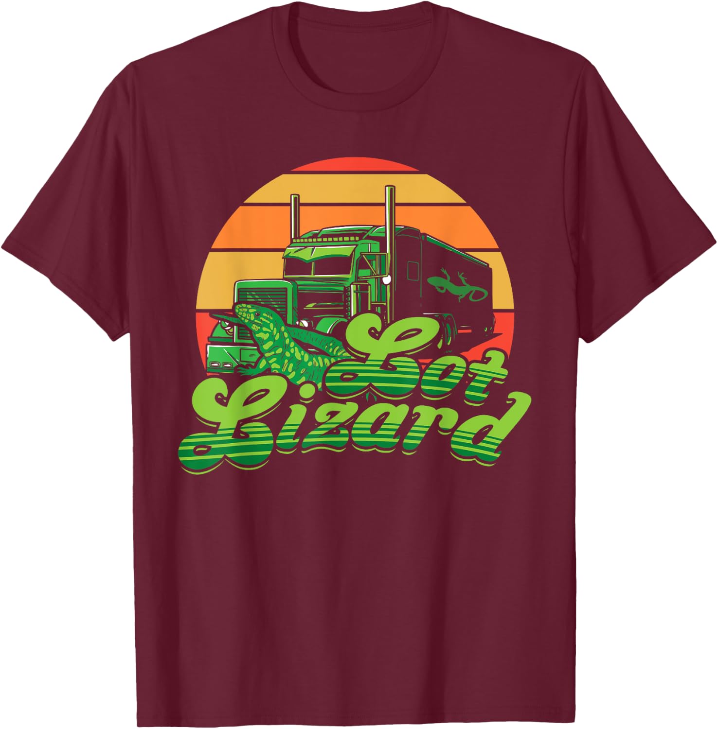 Trucker Lot Lizard Truck Driver Gift Funny Gecko Lover Retro T-Shirt - T-Shirt | Maroon