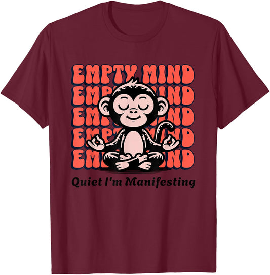 Live It Designs Funny Manifesting Monkey, Beginner Yoga Meditation Chimp T-Shirt - T-Shirt | Maroon