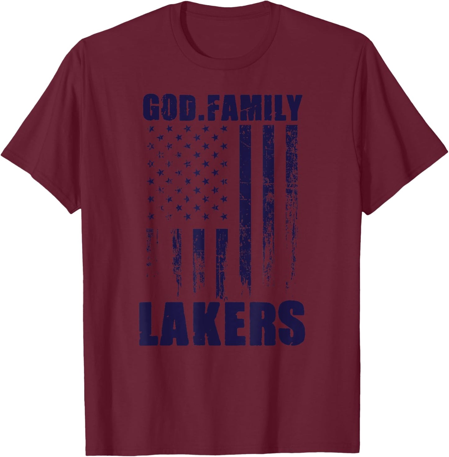 Russell County Lakers God. Family. Vintage USA Flag T-Shirt - T-Shirt | Maroon