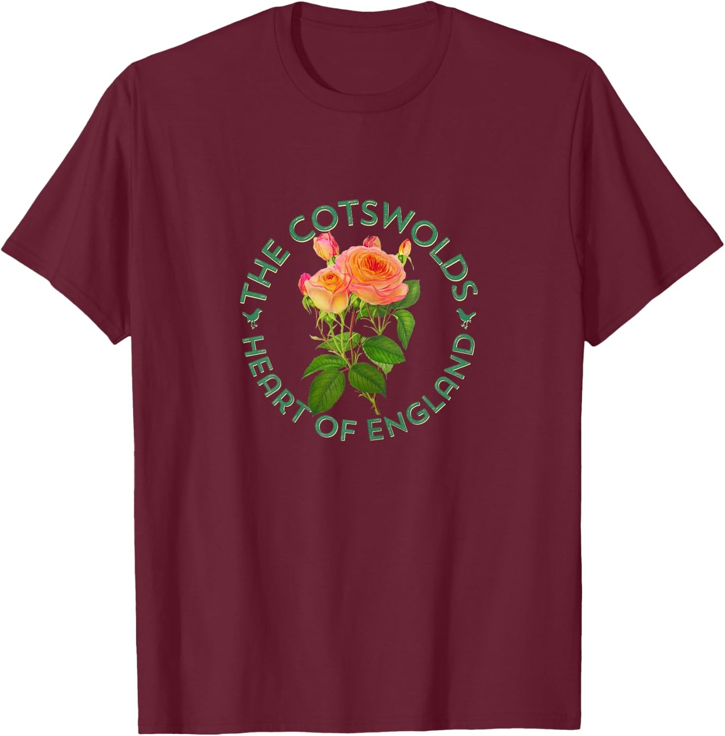 The Cotswolds England UK Roses Girl's Women Gardener's T-Shirt - T-Shirt | Maroon