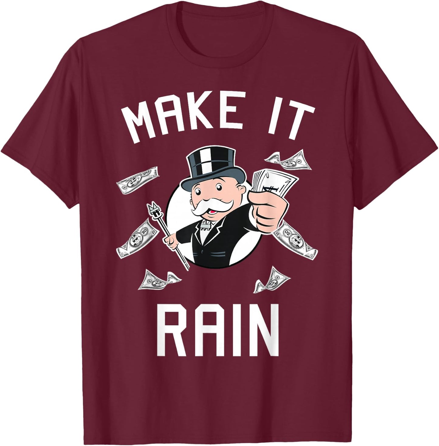 Monopoly Man Make It Rain Logo Portrait Small T-Shirt - T-Shirt | Maroon