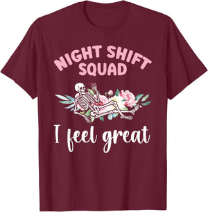 Night Shift Squad Night Shift Worker Overnight Work Shift T-Shirt - T-Shirt | Maroon