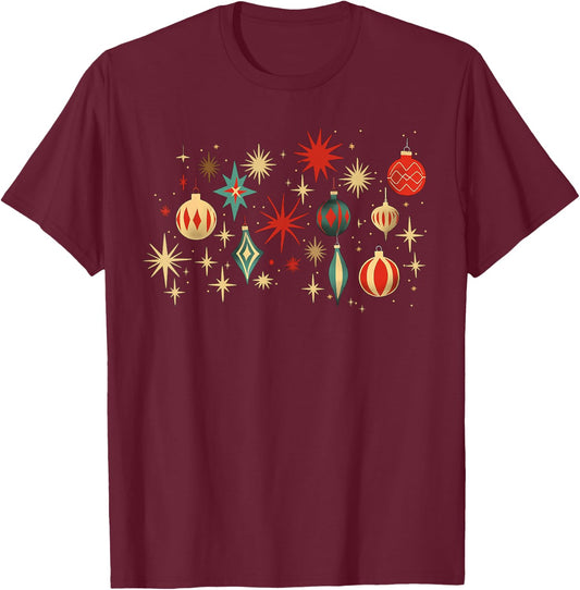 Retro Merry and Bright Mid-Century Modern Christmas Ornament T-Shirt - T-Shirt | Maroon