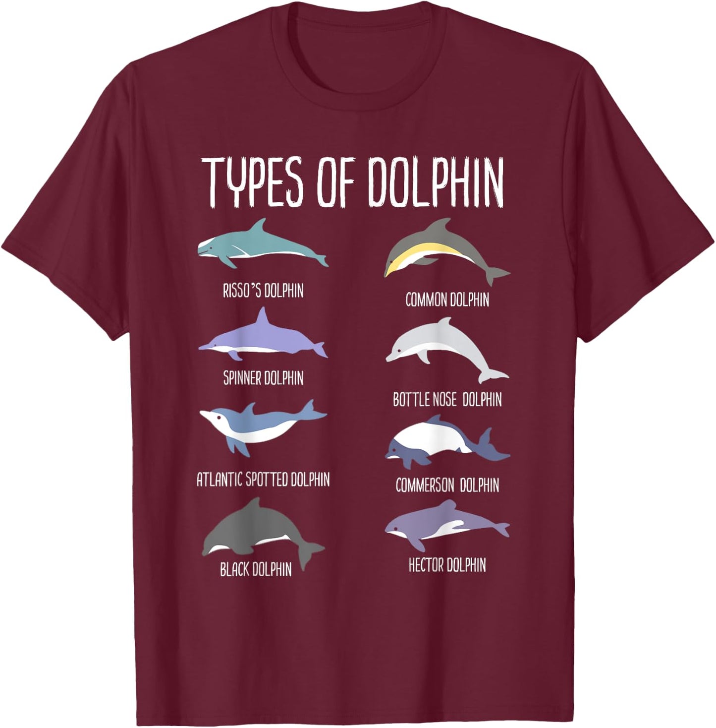 Types of Dolphin T-Shirt - T-Shirt | Maroon