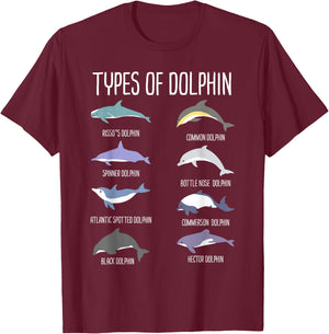 Types of Dolphin T-Shirt - T-Shirt | Maroon