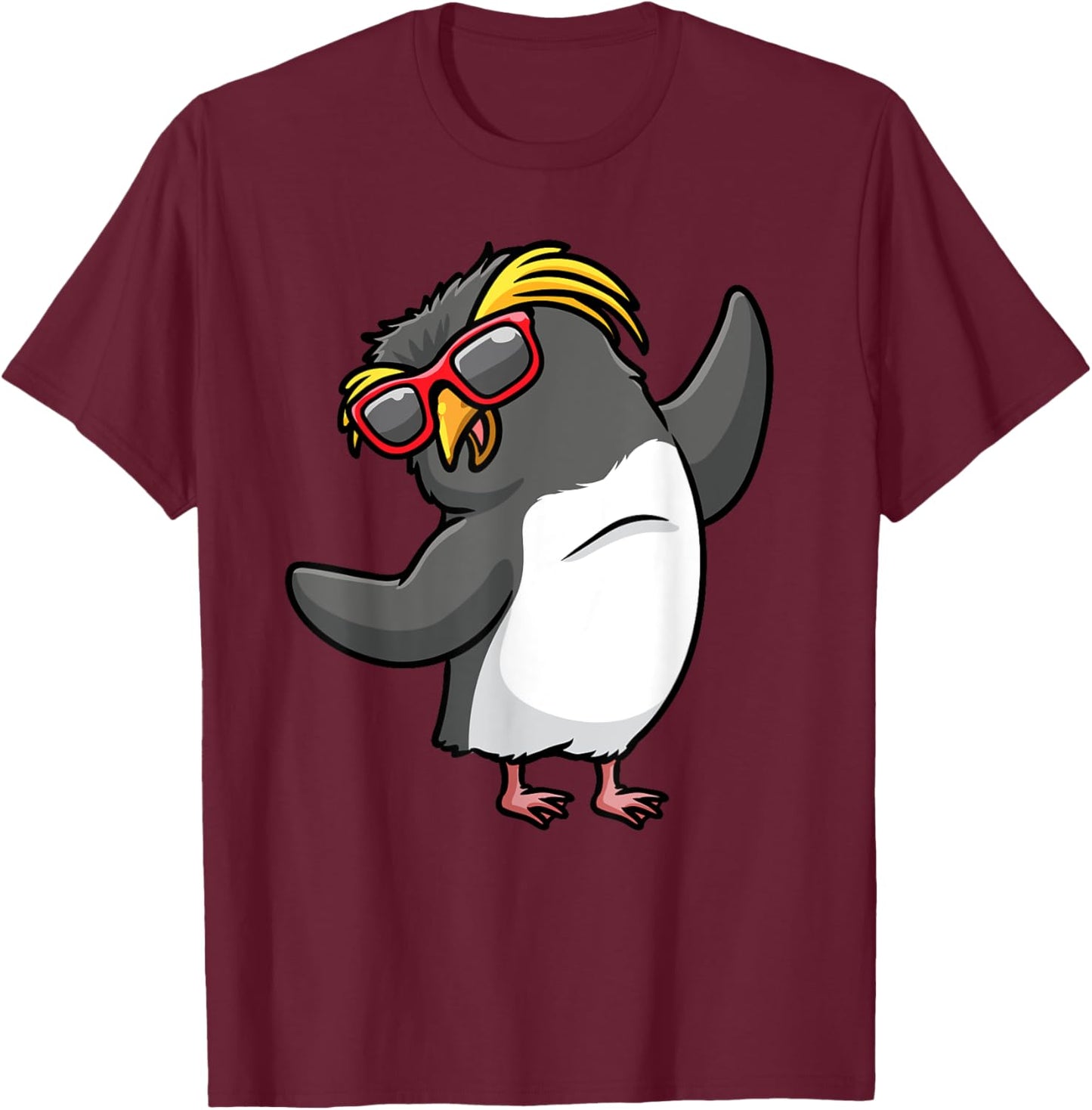 Dancing Northern Rockhopper Penguin Tristan Penguin T-Shirt - T-Shirt | Maroon