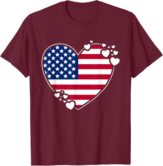 American Flag Heart 4th of July Heart USA Flag Heart T-Shirt - T-Shirt | Maroon