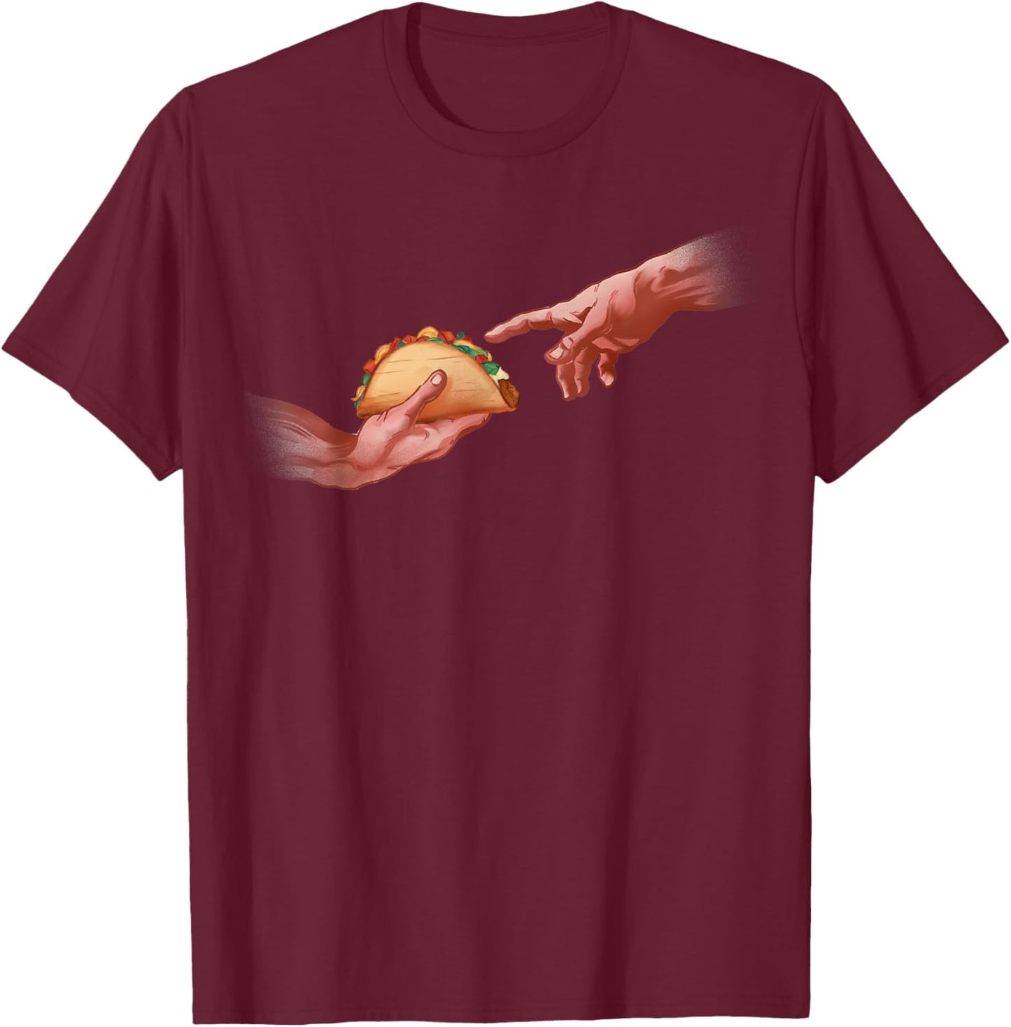 Funny Taco Creation God Hand Tacos Humor Food T-Shirt - T-Shirt | Maroon