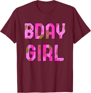 Camouflage Hunter Bday Girl Pink Camo Huntress Birthday T-Shirt - T-Shirt | Maroon