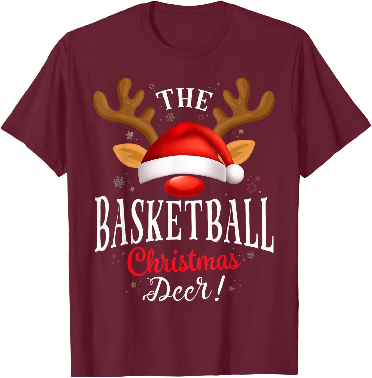 Basketball Christmas Deer PJS Xmas Family Matching T-Shirt - T-Shirt | Maroon