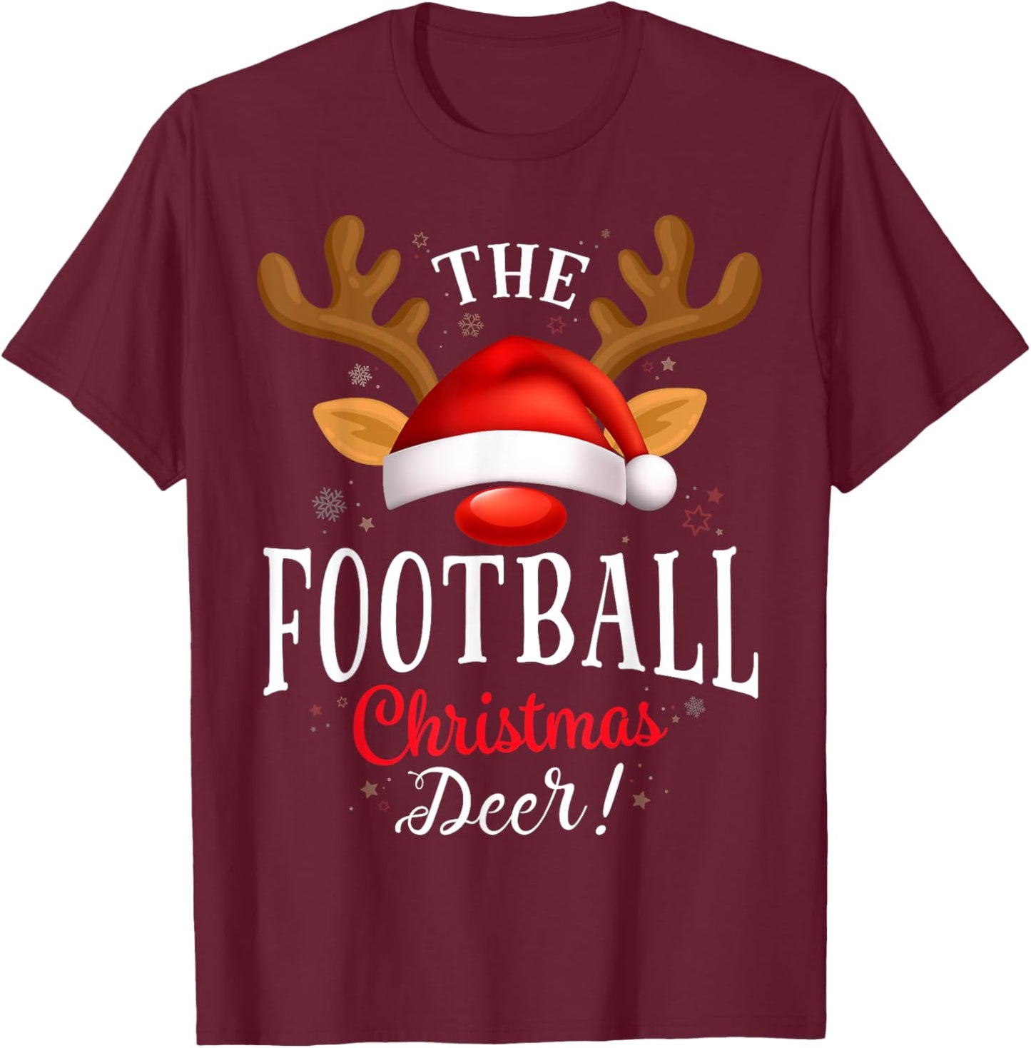 Football Christmas Deer PJS Xmas Family Matching T-Shirt - T-Shirt | Maroon