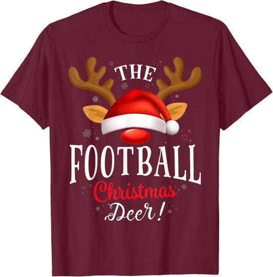 Football Christmas Deer PJS Xmas Family Matching T-Shirt - T-Shirt | Maroon