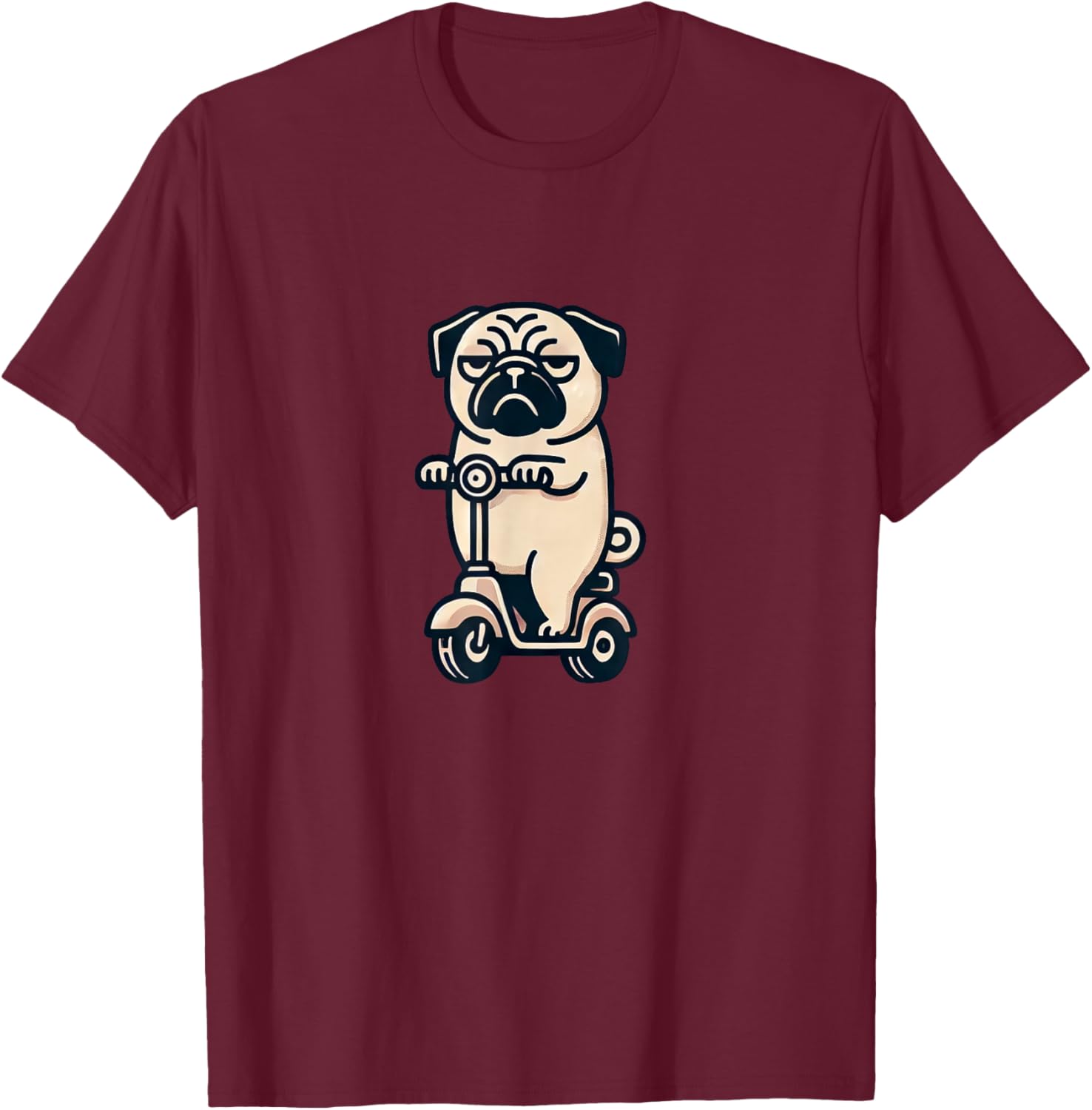 Lustiger gelangweilter Mops auf Roller T-Shirt - T-Shirt | Maroon