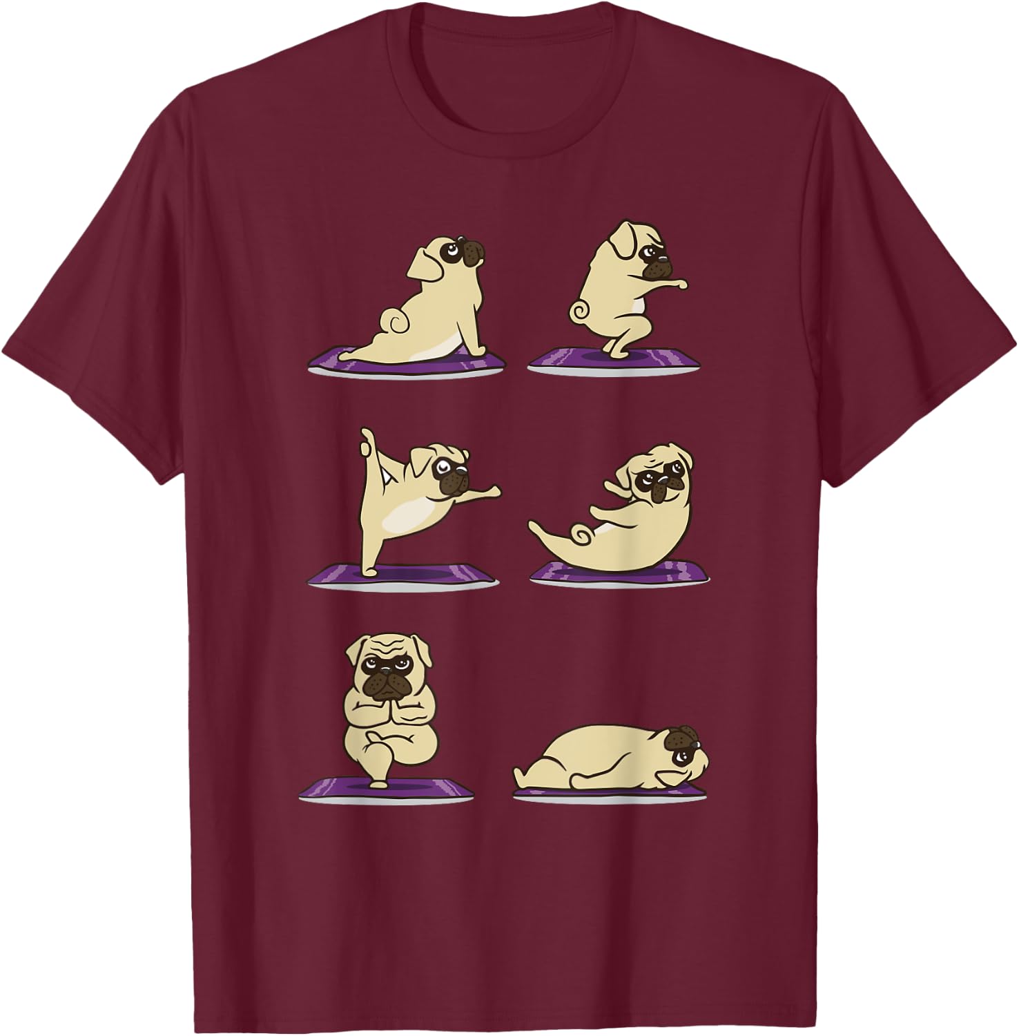 Funny Pug doing Yoga Exercises Asanas T-Shirt - T-Shirt | Maroon