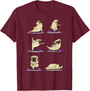 Funny Pug doing Yoga Exercises Asanas T-Shirt - T-Shirt | Maroon
