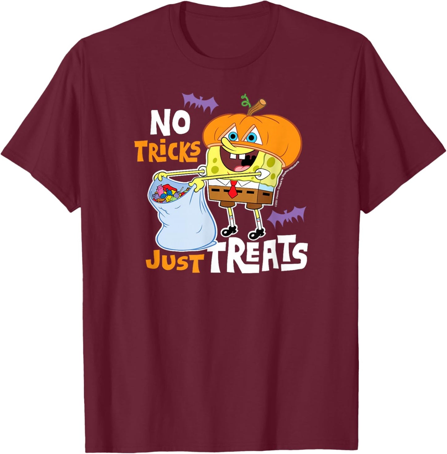 SpongeBob SquarePants - Halloween No Tricks Just Treats T-Shirt - T-Shirt | Maroon