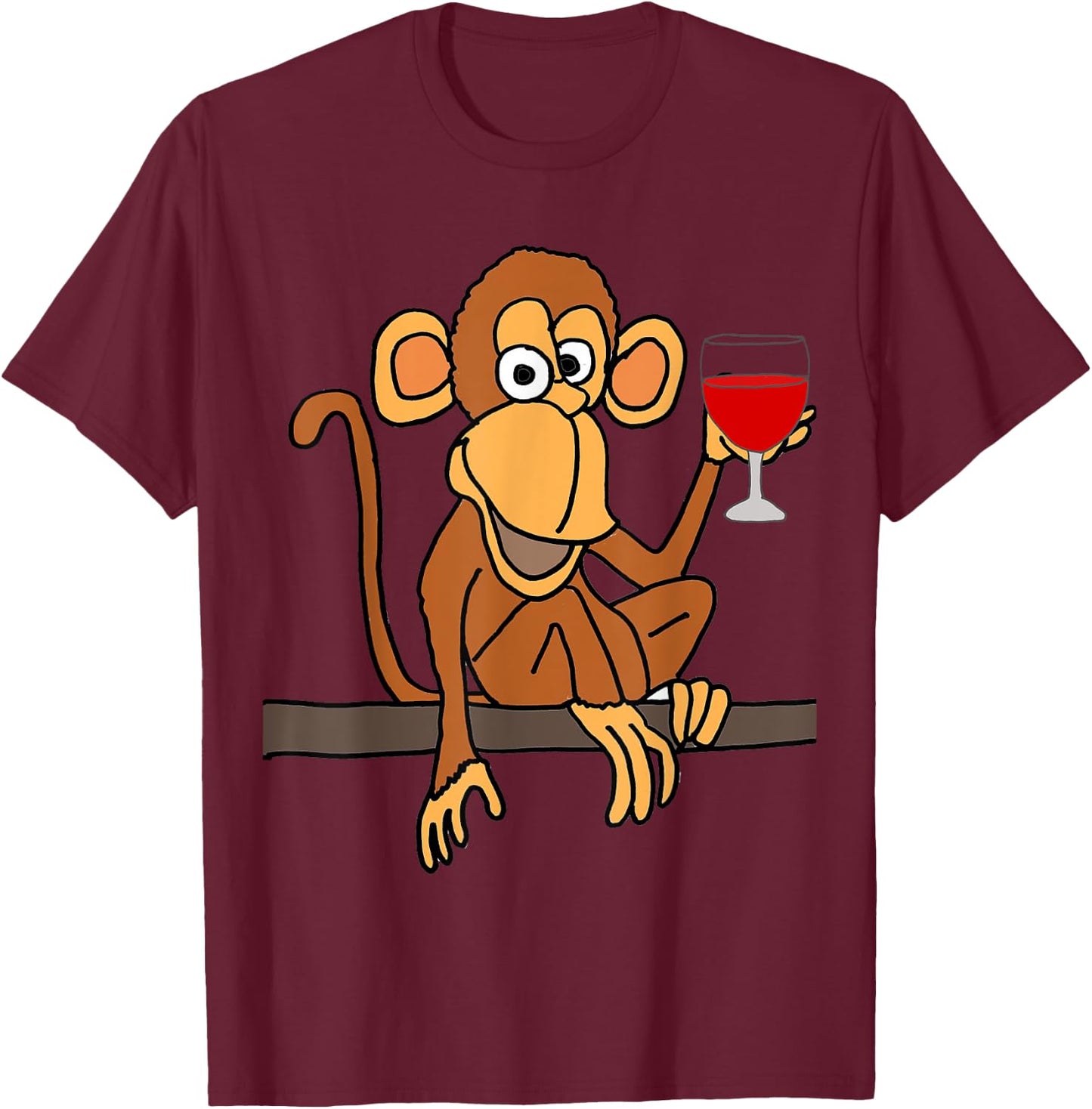 Smilealotteesa Funny Monkey Drinking Wine Cartoon T-Shirt - T-Shirt | Maroon