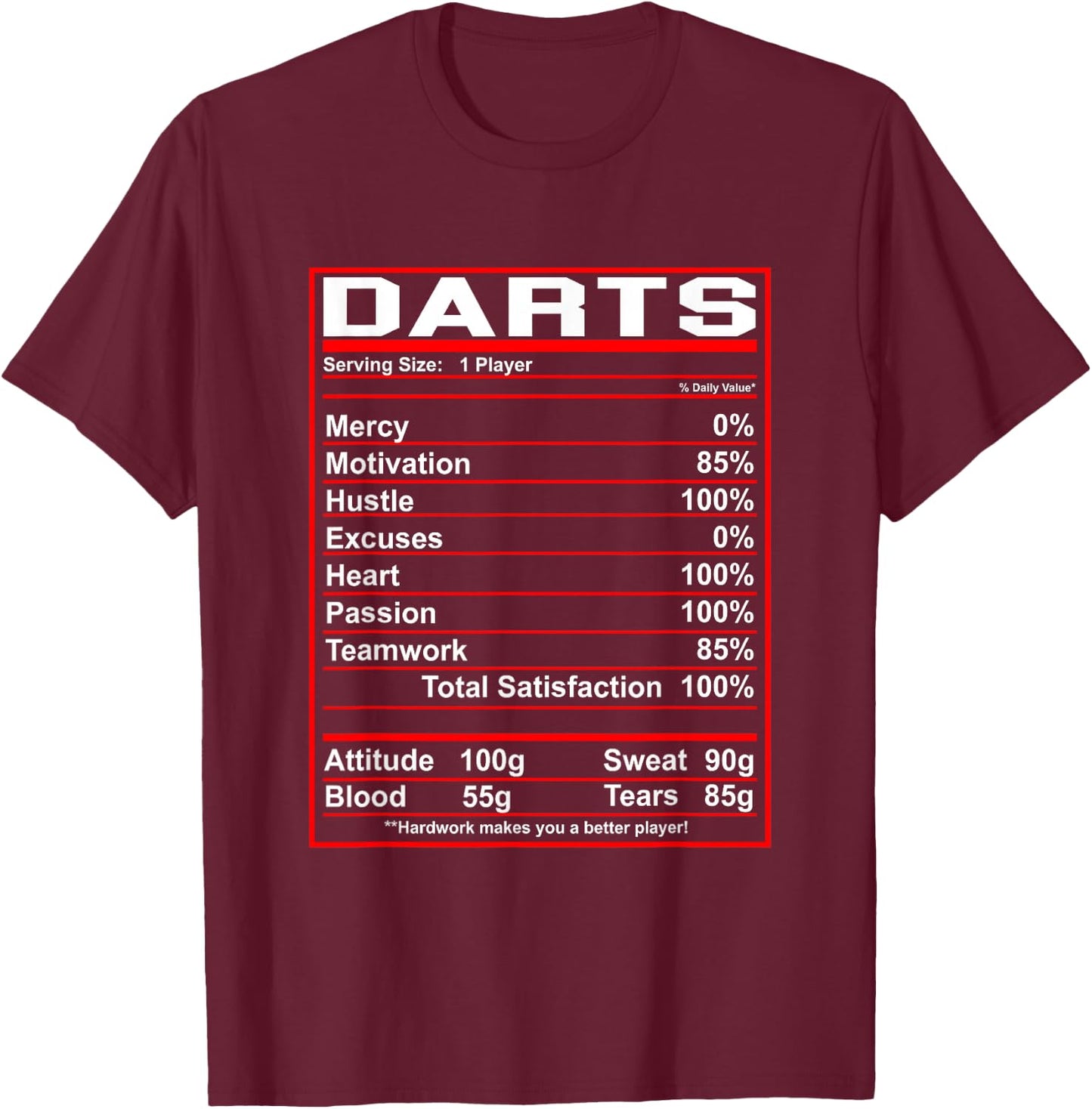 Funny Darts Nutrition Facts Dart Player T-Shirt - T-Shirt | Maroon