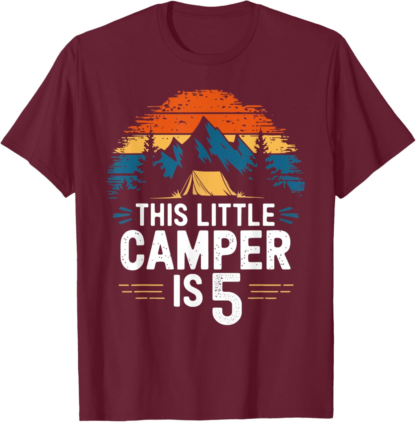 5th Birthday Camping Shirt for 5 Year Old Kids Camping Party T-Shirt - T-Shirt | Maroon