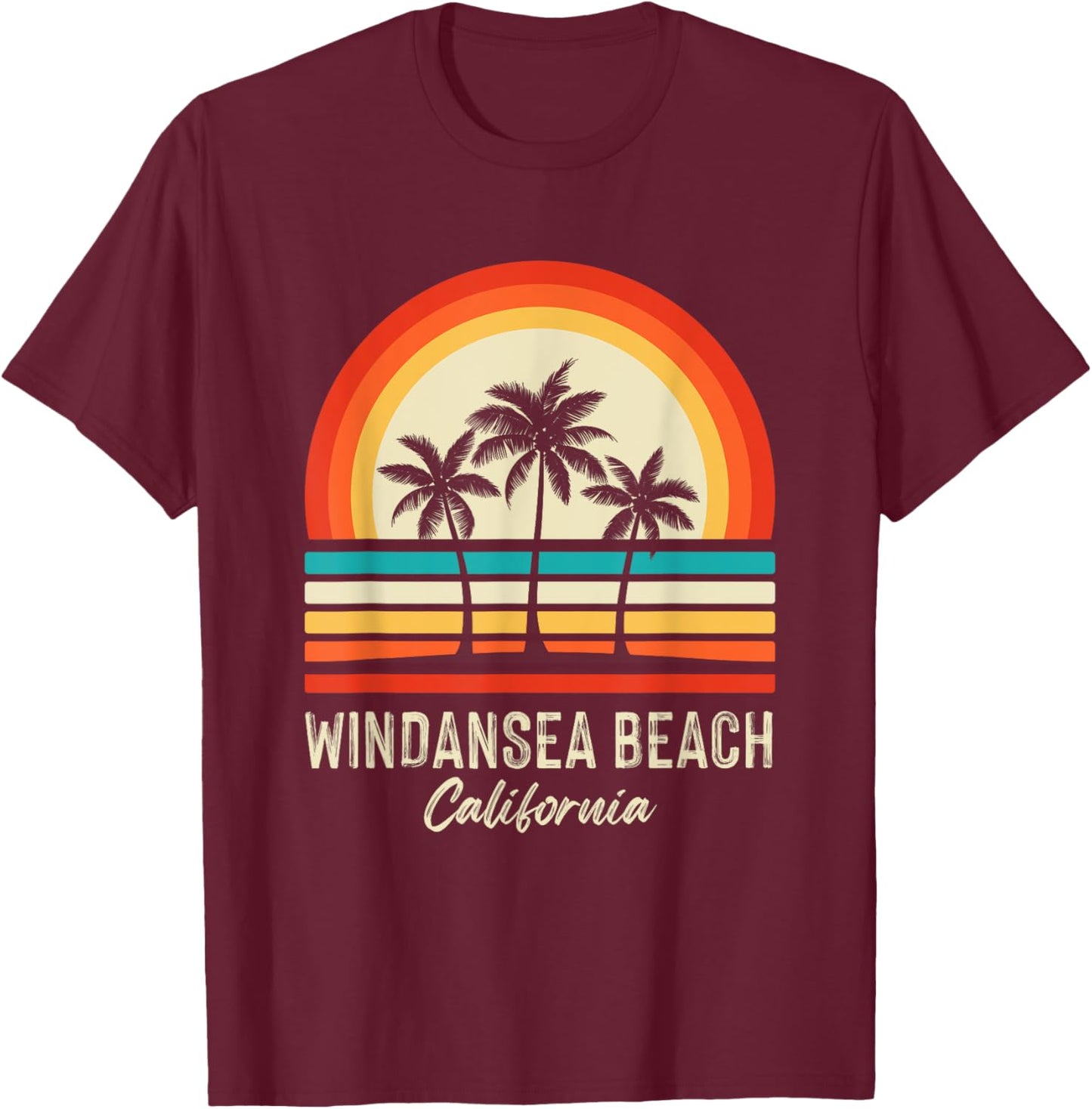 Sunrise Windansea Beach Palm trees California Summer Beaches T-Shirt - T-Shirt | Maroon