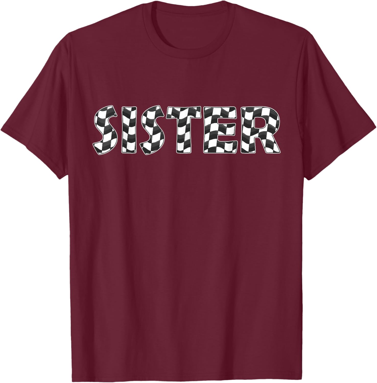 Checkered race car sister White Black Checkerboard kids Flag T-Shirt - T-Shirt | Maroon