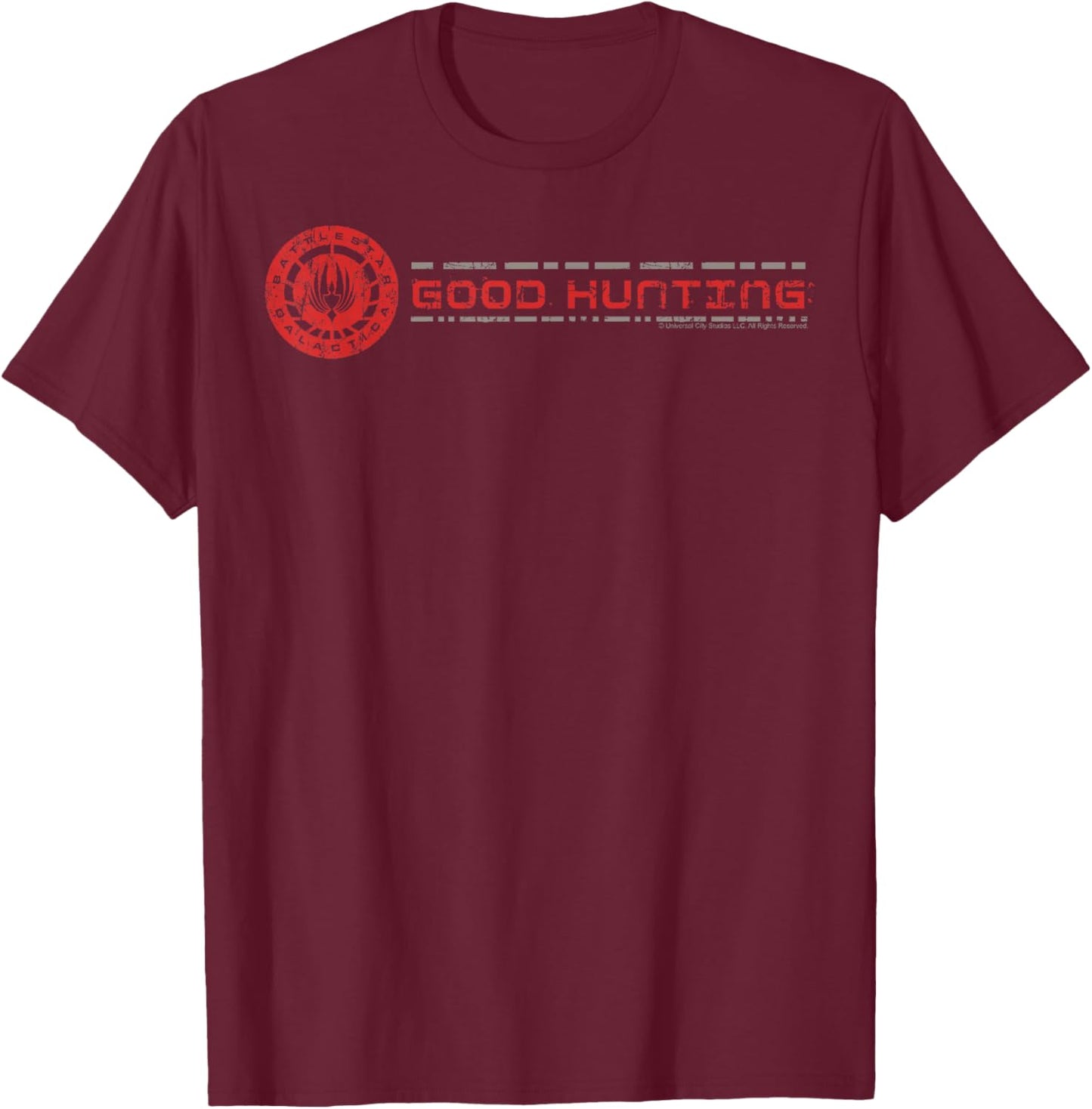 Battlestar Galactica Good Hunting Logo , Black, S T-Shirt - T-Shirt | Maroon