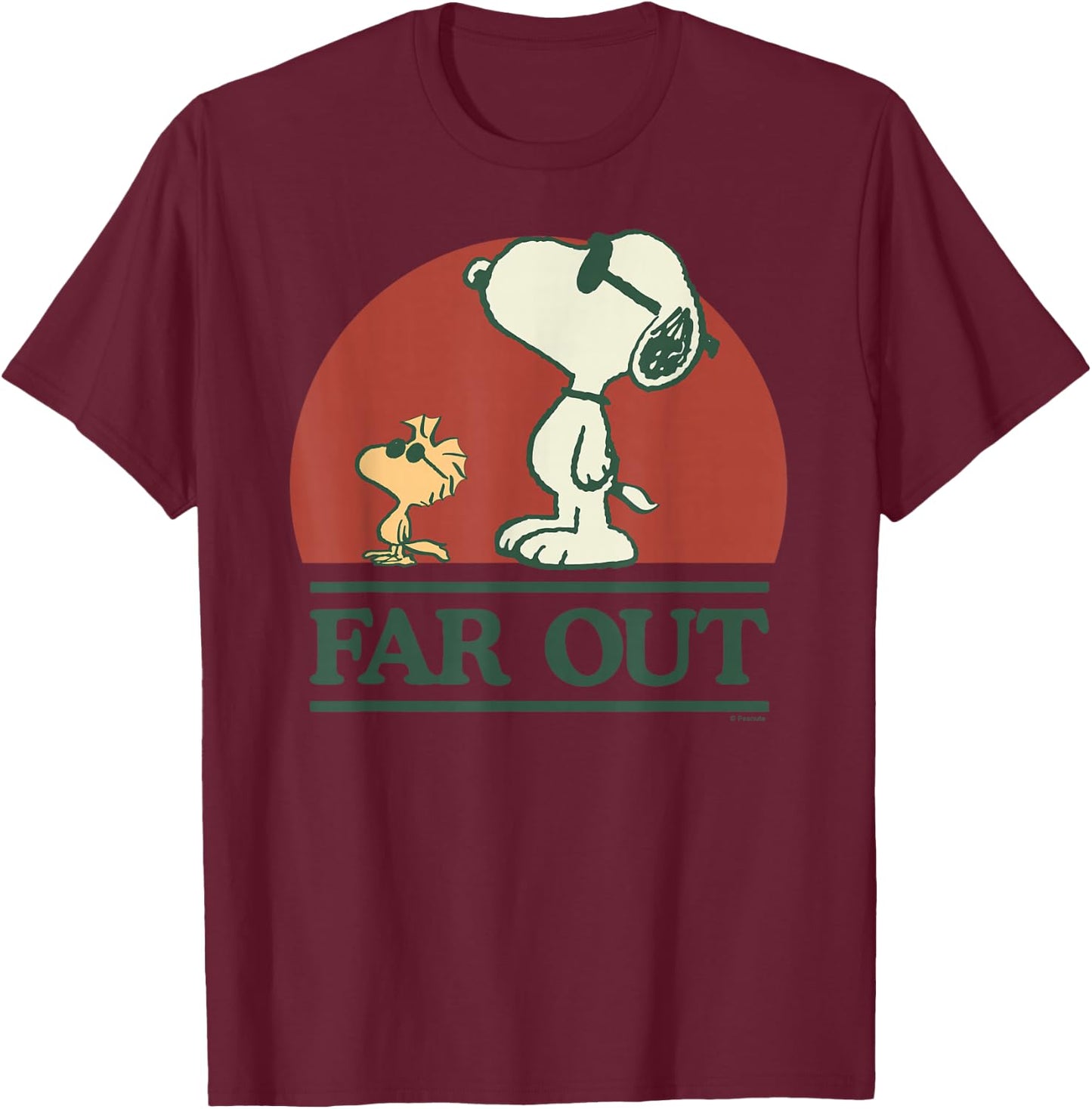 Peanuts: Snoopy and Woodstock Far Out T-Shirt - T-Shirt | Maroon