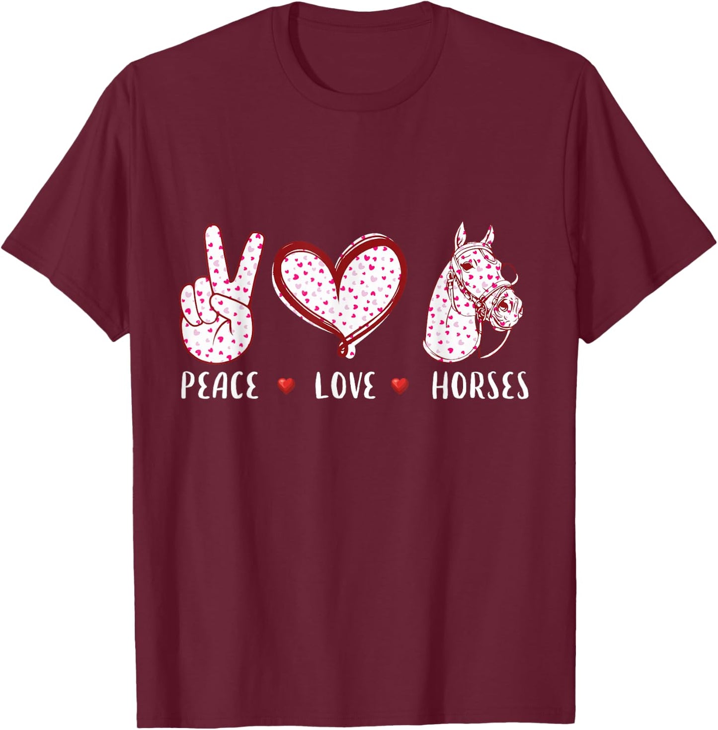 peace love horses women gifts Horseback Riding Horse T-Shirt - T-Shirt | Maroon
