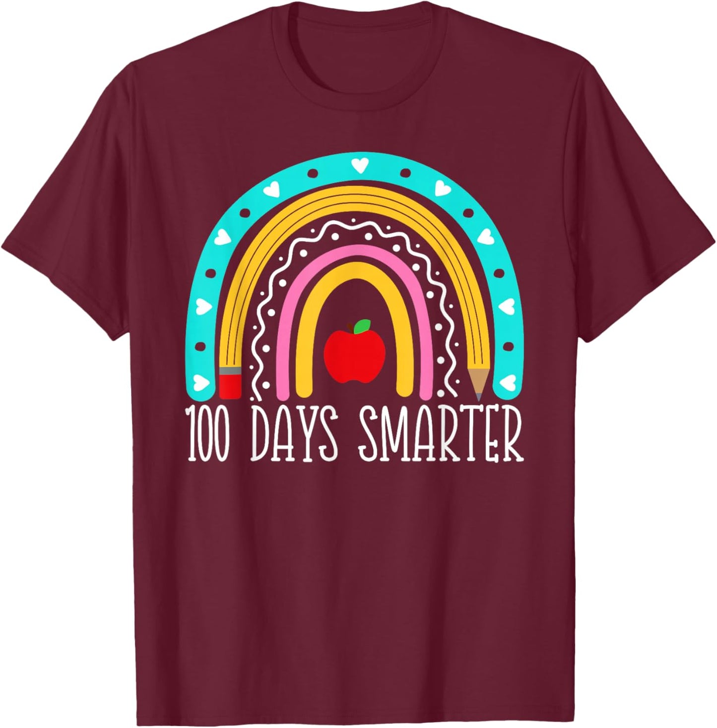 100 Days Smarter Kids Rainbow 100th Day Of School Teacher T-Shirt - T-Shirt | Maroon
