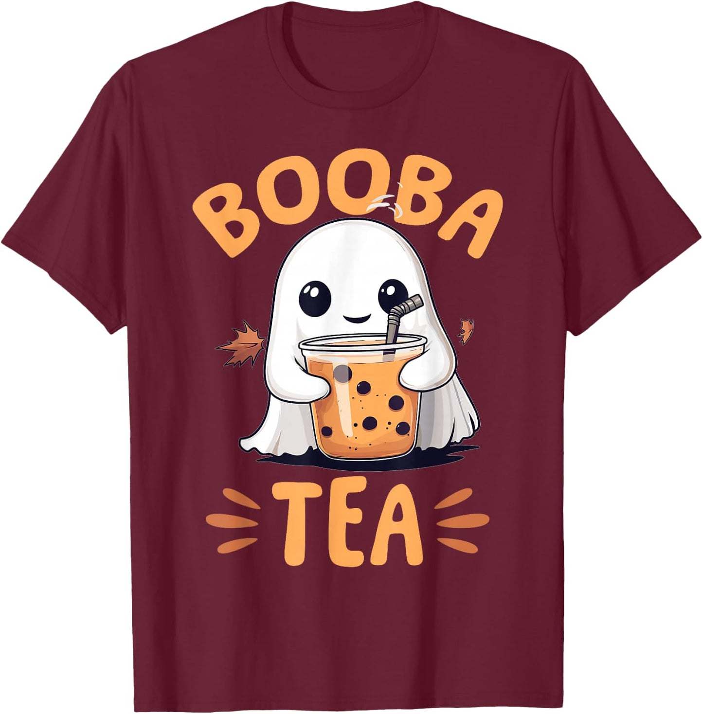 Funny Halloween Ghost Bubble Tea Booba Tea T-Shirt - T-Shirt | Maroon